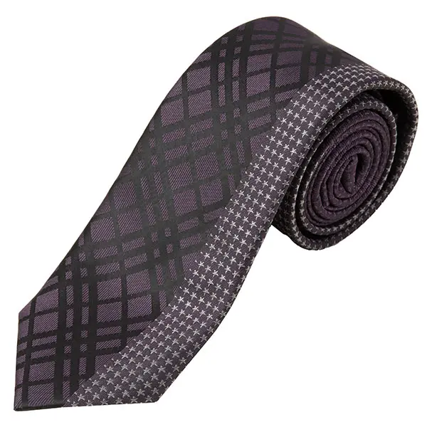 ネクタイ シルク100％ 7センチ チェック パープル 紫 プレゼント 成人