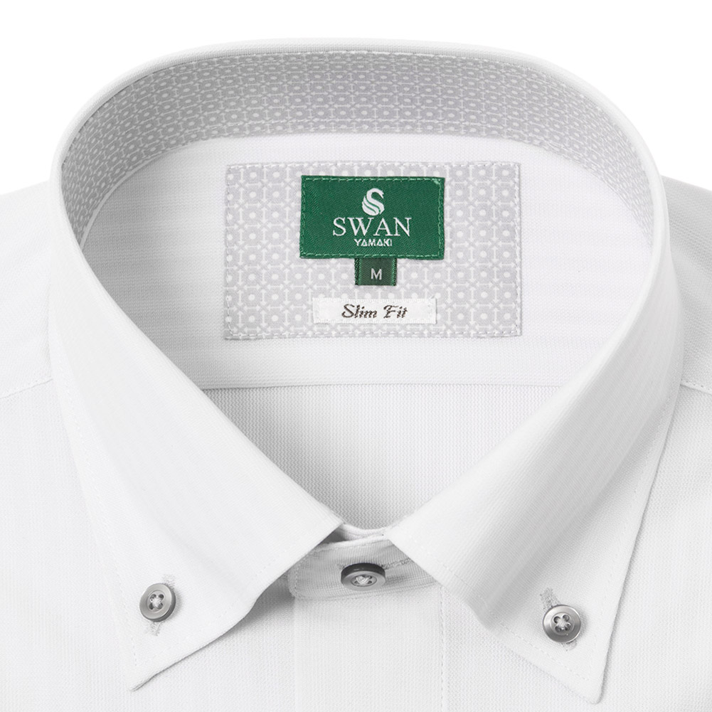 ニットシャツ(裄詰不可) スリムフィット ホワイト ニット 吸水速乾 フラボノ SHIRT HOUSE・グリーンレーベル