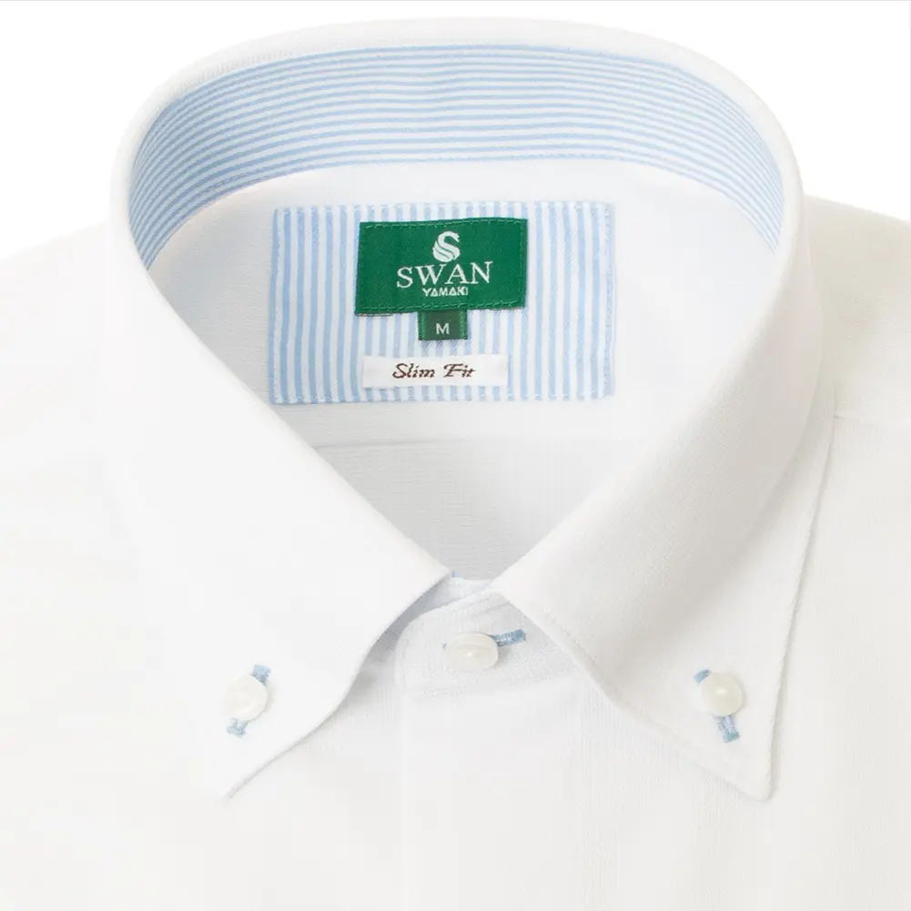 夏向けワイシャツ スリムフィット ホワイト ニット ひやっとクール 消臭 フラボノ SHIRT HOUSE・グリーンレーベル(裄詰不可)