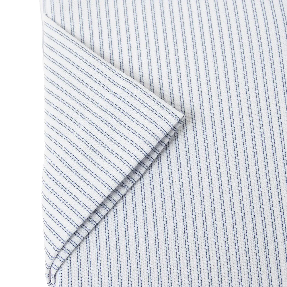 夏向けワイシャツ スリムフィット ストライプ ネイビー ニット ひやっとクール 消臭 フラボノ SHIRT HOUSE・グリーンレーベル(裄詰不可)