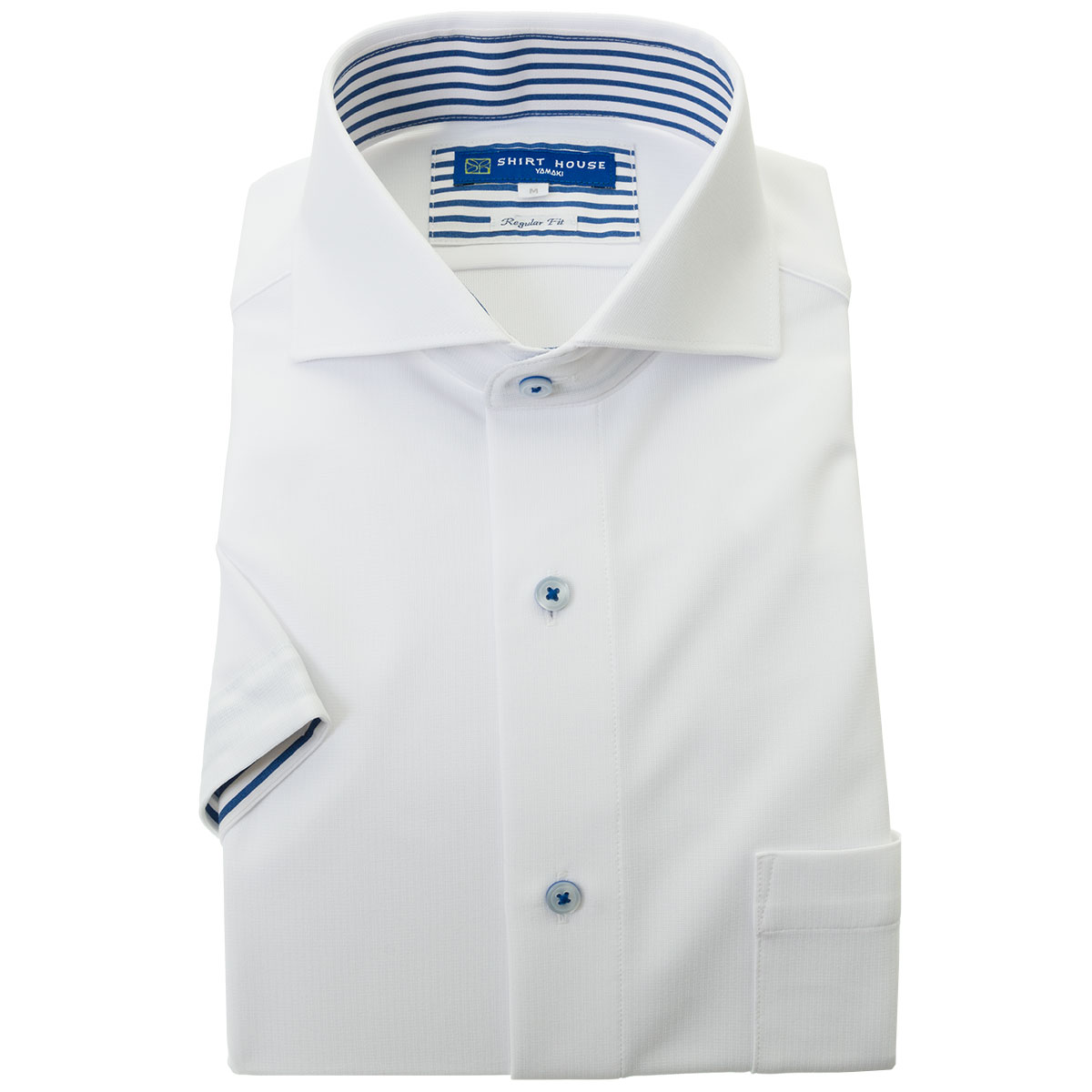 SHIRT HOUSE・ブルーレーベル 半袖 ニットシャツ(裄詰不可)カッタウェイ　 ホワイト ワイシャツ