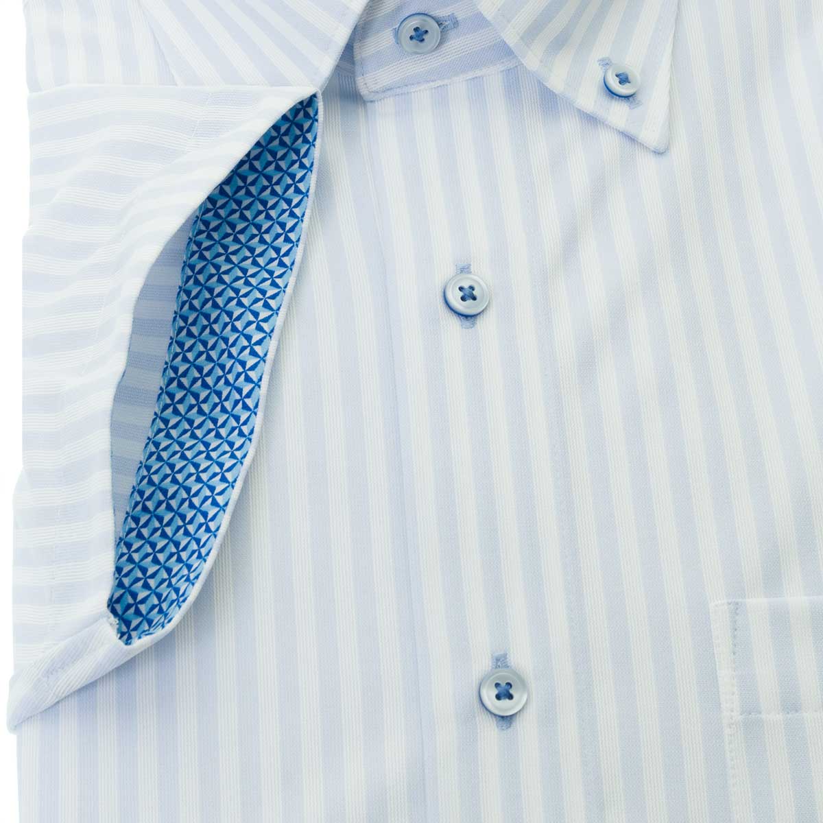 SHIRT HOUSE・ブルーレーベル 半袖スリムフィット ニットシャツ(裄詰不可)ボタンダウン ブルー ワイシャツ