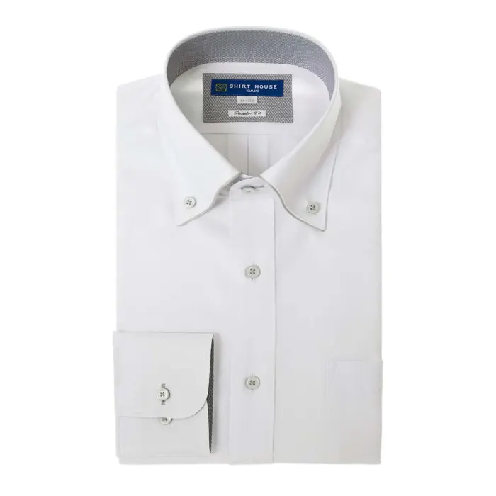 ワイシャツ 形態安定 長袖 白 ホワイト ドビー ボタンダウン 標準 シャツハウス メンズ ドレスシャツ