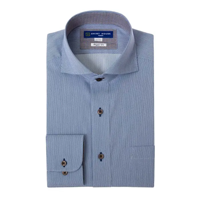 ワイシャツ 形態安定 長袖 ネイビー 紺 カッタウェイ 標準 シャツハウス メンズ ドレスシャツ