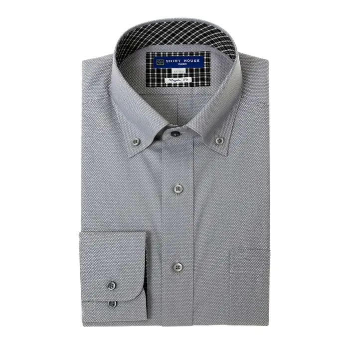 ワイシャツ 形態安定 長袖 グレー ドビー ボタンダウン 標準 シャツハウス メンズ ドレスシャツ