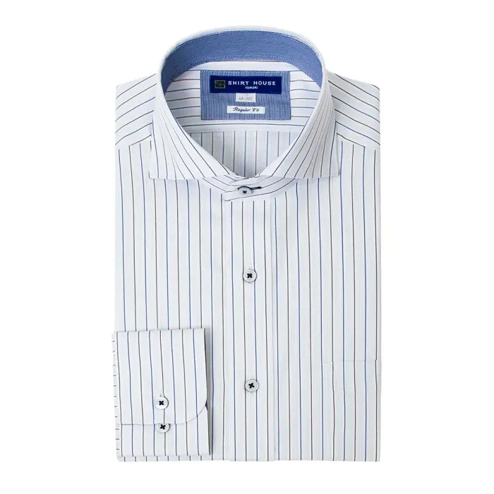 ワイシャツ 形態安定 長袖 ストライプ カッタウェイ 標準 シャツハウス メンズ ドレスシャツ

