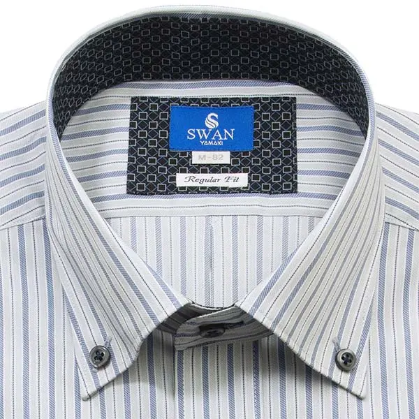 ワイシャツ ストライプ ブルー ブロード エバーフィール SWAN・ブルー