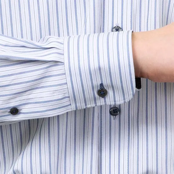 ワイシャツ ストライプ ブルー ブロード エバーフィール SWAN・ブルー