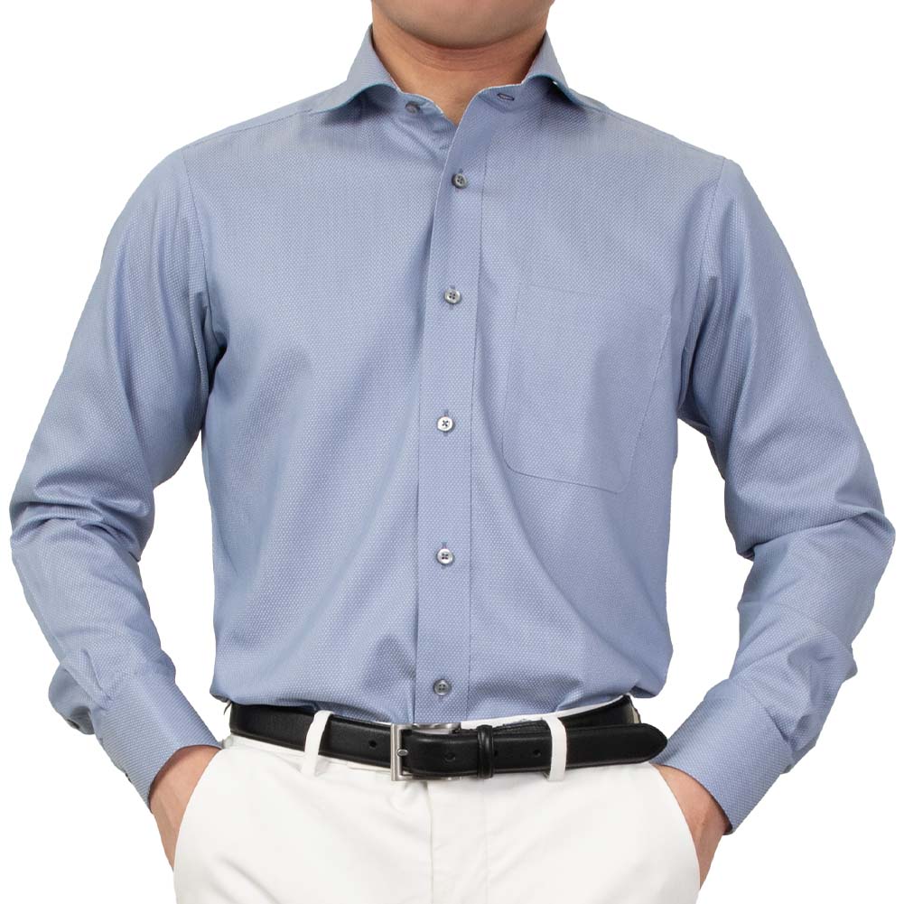 ワイシャツ スリムフィット ブルー ドビー エバーフィール SWAN