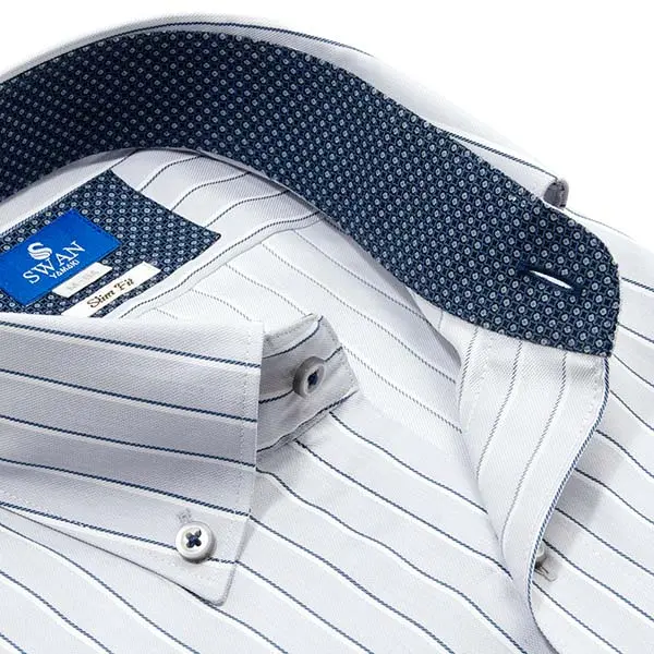 ワイシャツ スリムフィット ストライプ グレー ドビー エバーフィール