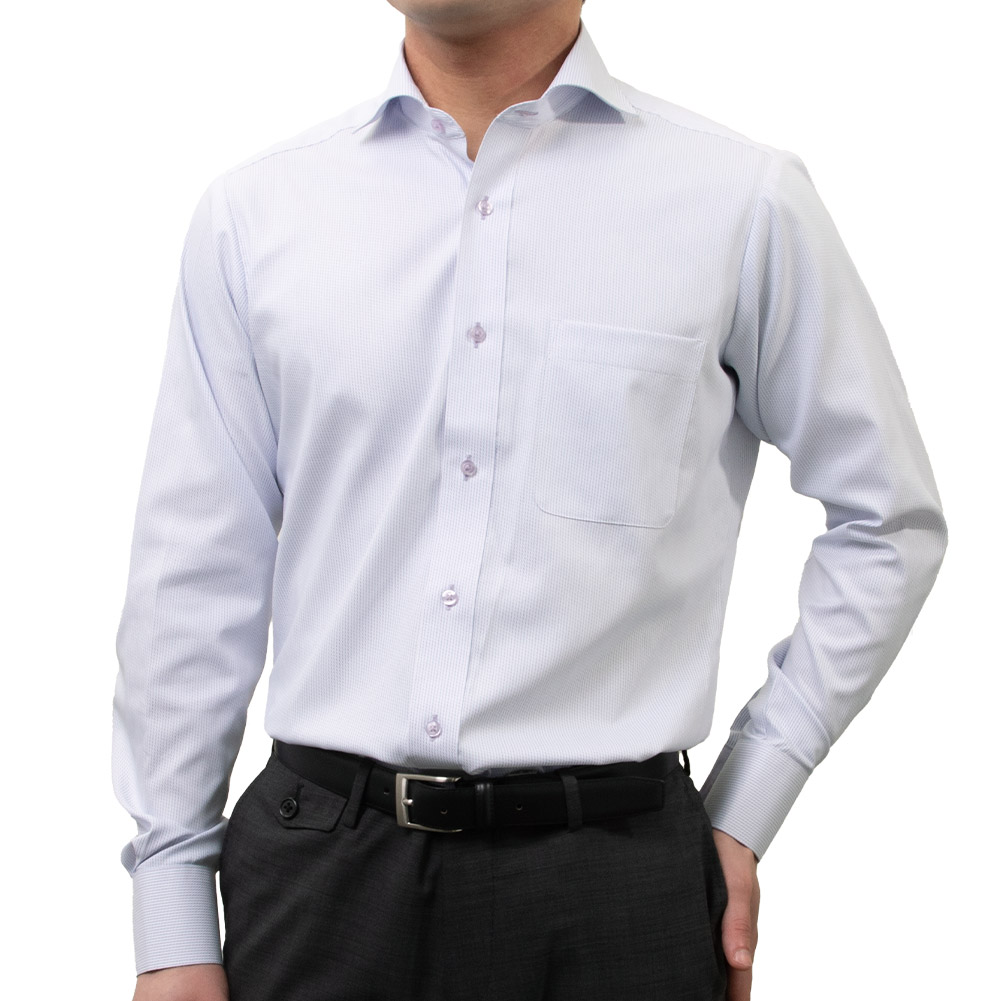 ワイシャツ スリムフィット パープル ドビー UVカット 透け防止加工