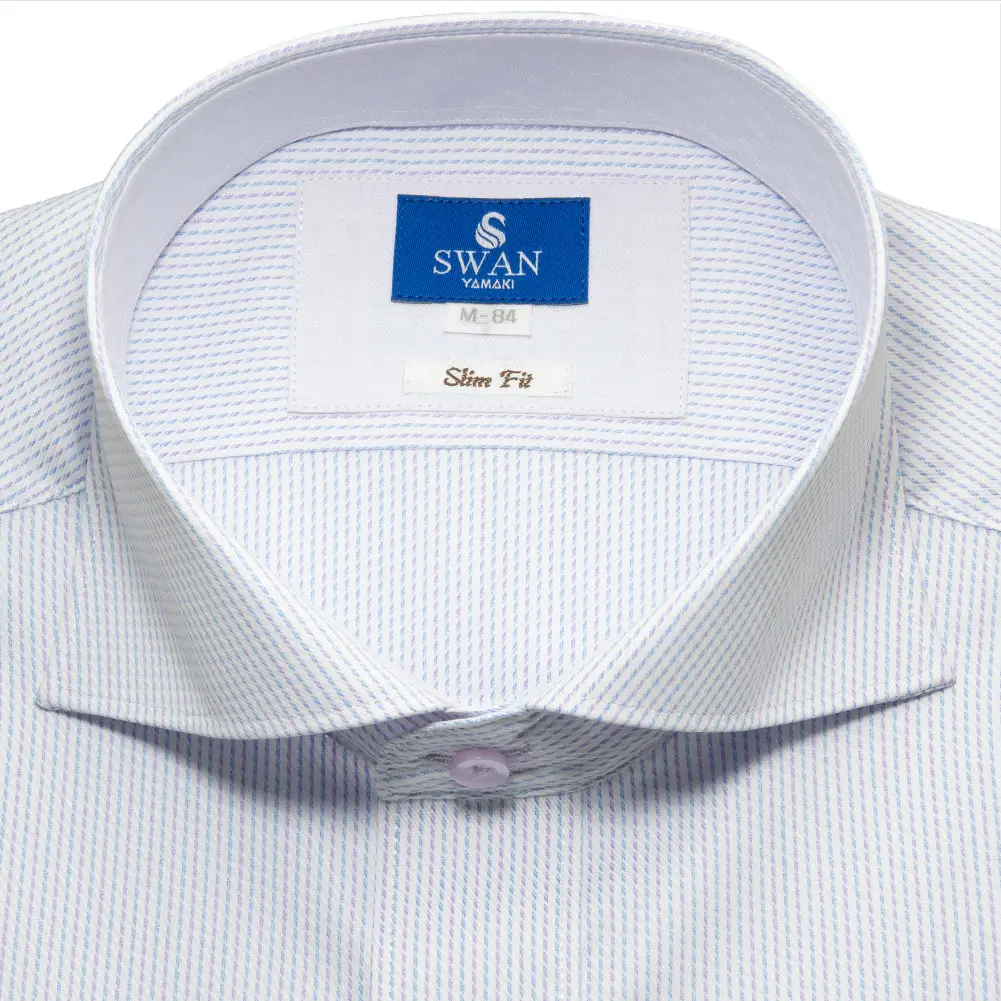 ワイシャツ スリムフィット パープル ドビー UVカット 透け防止加工