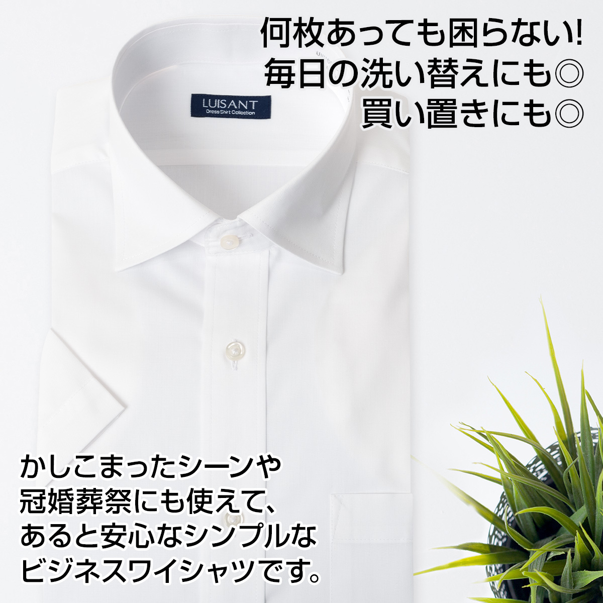白ワイシャツ 半袖  形態安定 標準体 ワイシャツ 送料込み［単品購入］