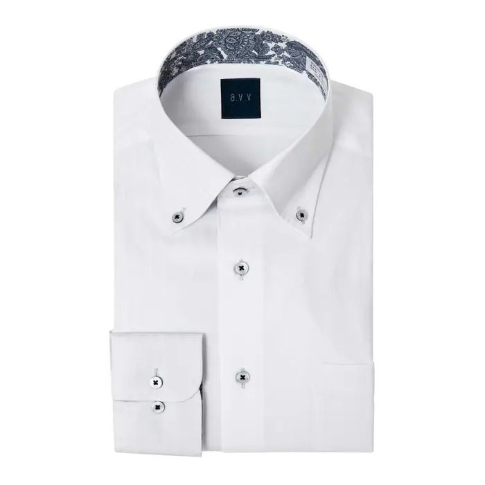 ワイシャツ メンズ 長袖 形態安定 ワイシャツ  Yシャツ ボタンダウン  白 ホワイト ドビー avv 