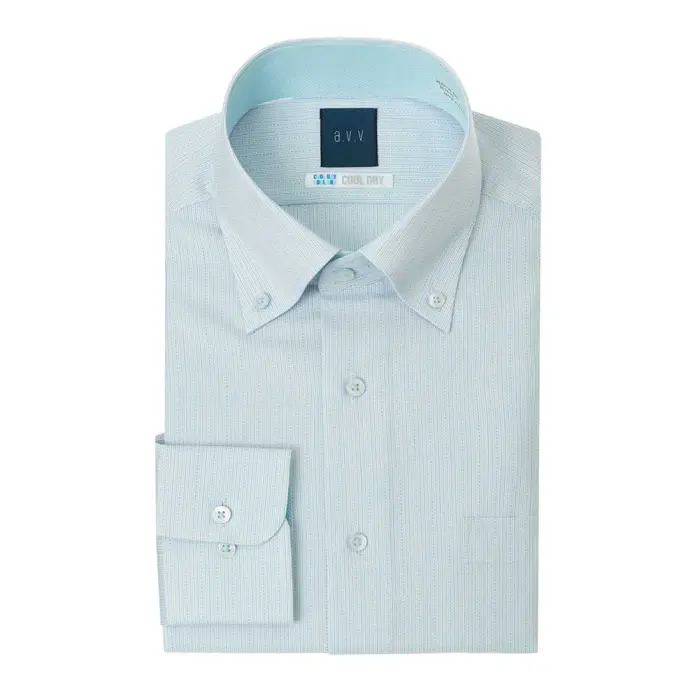 ワイシャツ メンズ 長袖 形態安定 ワイシャツ  Yシャツ ボタンダウン ブルー ストライプ 吸水速乾 消臭 a.v.v