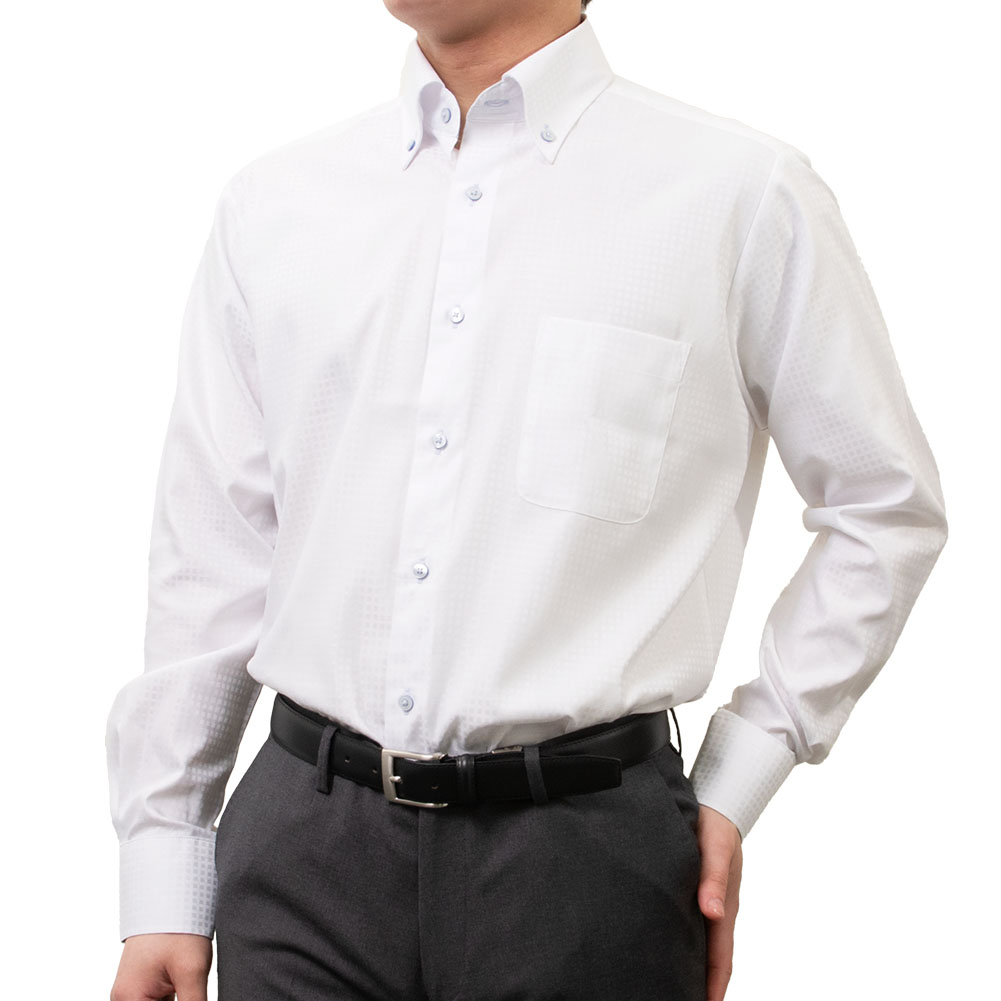 【a. v.v HOMME】/ワイシャツ/ポリエステル/綿/WHITE/ワイシャツ ブロックチェック ホワイト ドビー 接触冷感 a. v.v HOMME-M82