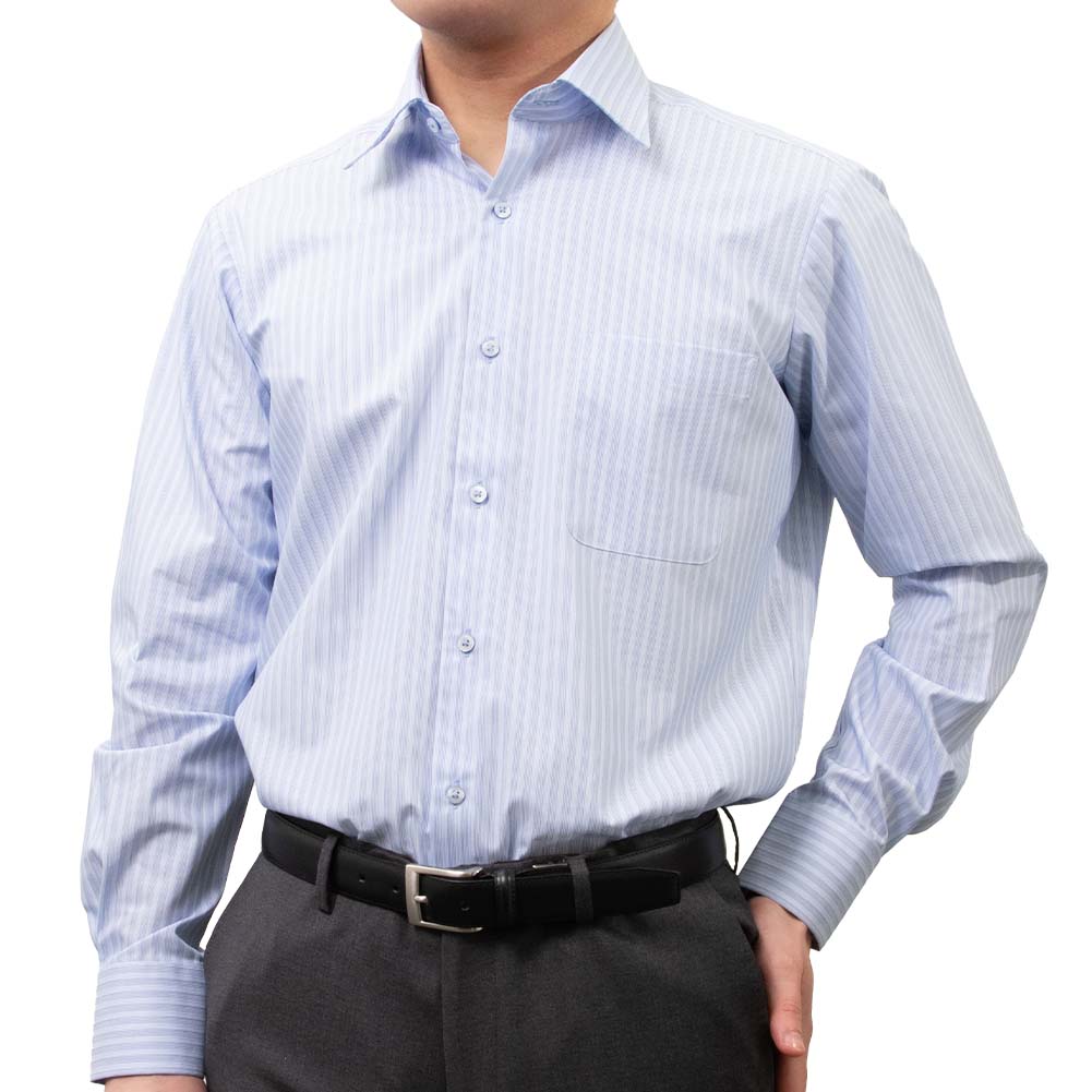 【a. v.v HOMME】/ワイシャツ/ポリエステル/綿/BLUE/ワイシャツ ストライプ ブルー ドビー 接触冷感 a. v.v HOMME-LL86