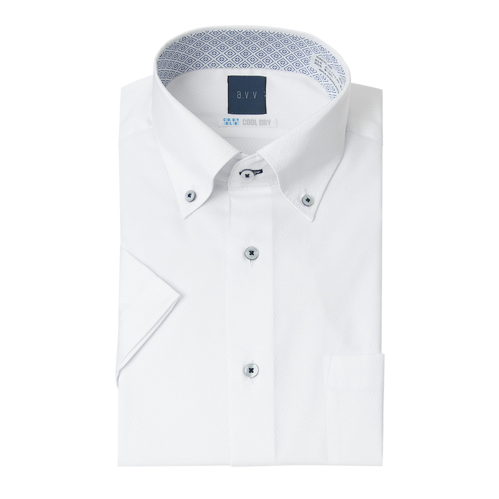 半袖ワイシャツ ホワイト ドビー フラボノ 吸水速乾 COOL DRY a.v.v HOMME