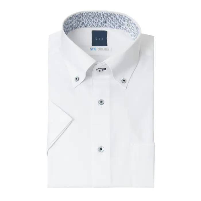 a.v.v ワイシャツ メンズ クールビズ 半袖 形態安定 吸水速乾 消臭 ドレスシャツ Yシャツ カッターシャツ ビジネス シャツ ボタンダウン ホワイト 白 ドビー avv アーベーベー