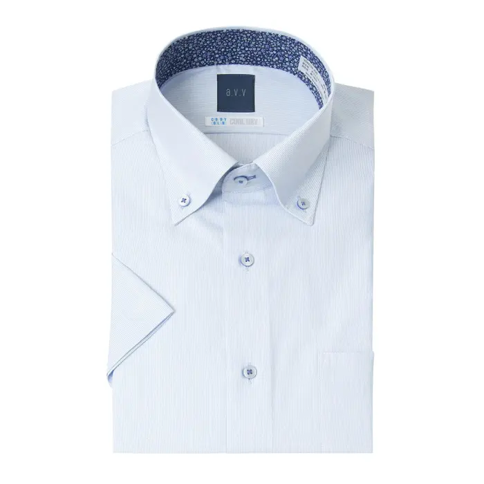 a.v.v ワイシャツ メンズ クールビズ 半袖 形態安定 吸水速乾 消臭 ドレスシャツ Yシャツ カッターシャツ ビジネス シャツ ボタンダウン ブルー ストライプ avv アーベーベー