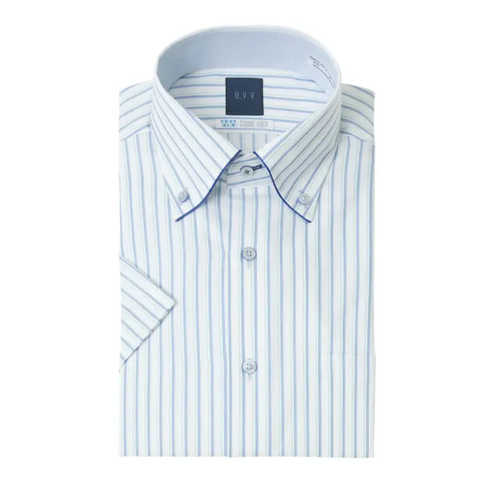 a.v.v ワイシャツ メンズ クールビズ 半袖 形態安定 吸水速乾 消臭 ドレスシャツ Yシャツ カッターシャツ ビジネス シャツ ボタンダウン ブルー ストライプ avv アーベーベー
