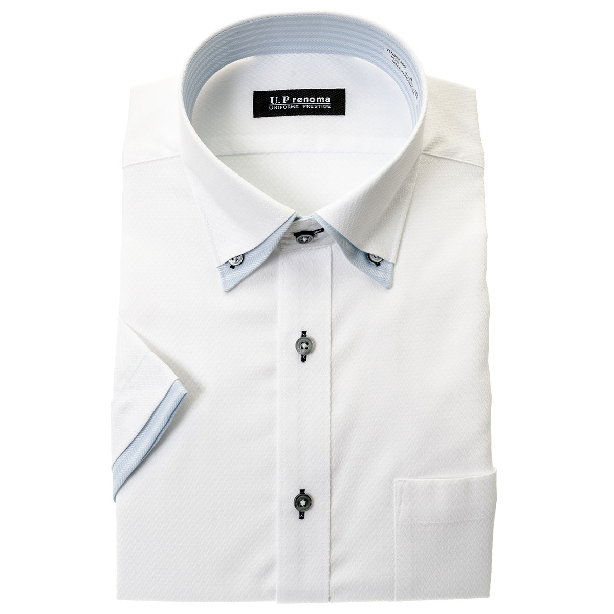 U.P renoma 半袖スリムフィット ボタンダウン ホワイト ワイシャツ