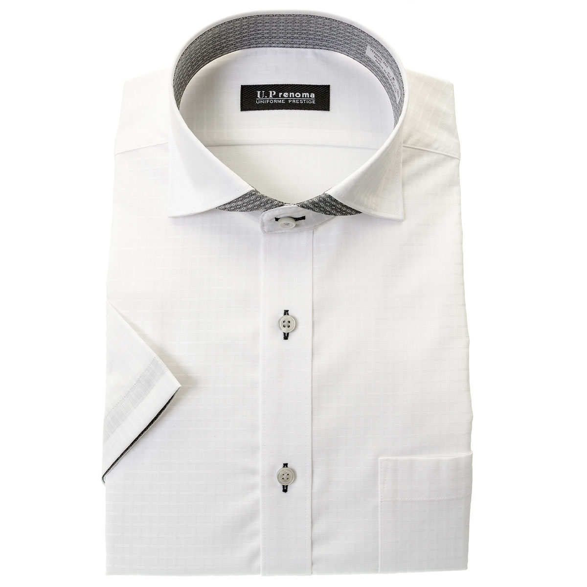 U.P renoma 半袖スリムフィット カッタウェイ ホワイト ワイシャツ