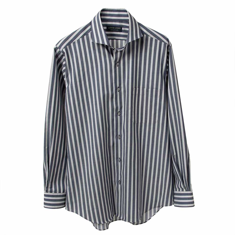 ワイシャツ ストライプ ネイビー Levin UOMO