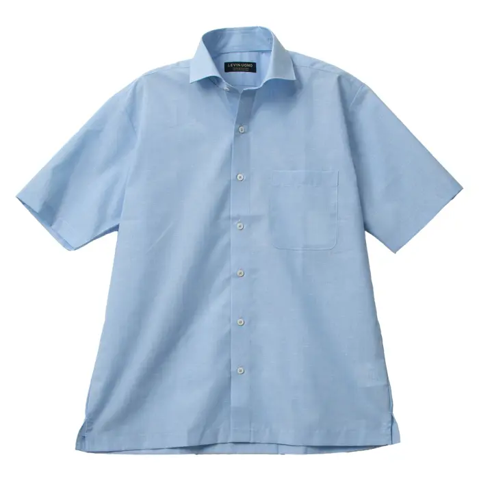 ワイシャツ メンズ 半袖 クールビズ 吸水速乾 形態安定 ブルー カッタウェイ Levin UOMO