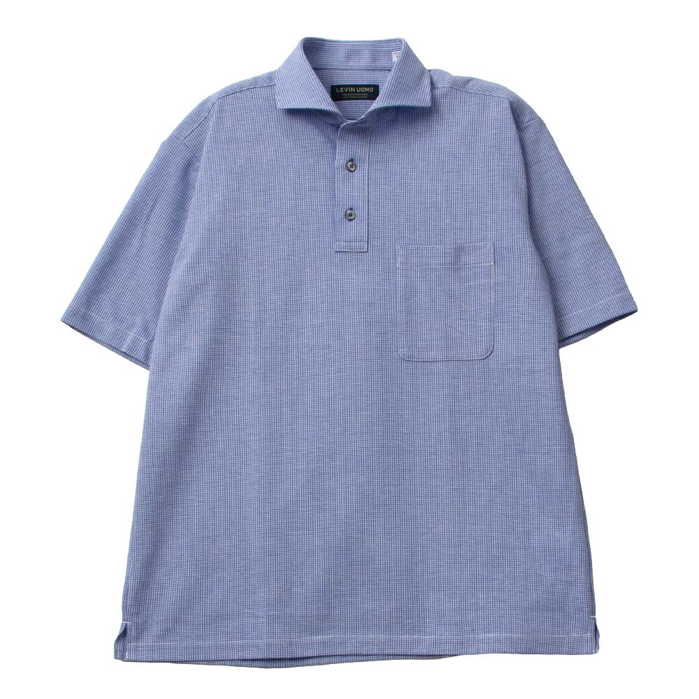 ニットシャツ(裄詰不可) ブルー ニット 吸水速乾 トリコット Levin UOMO