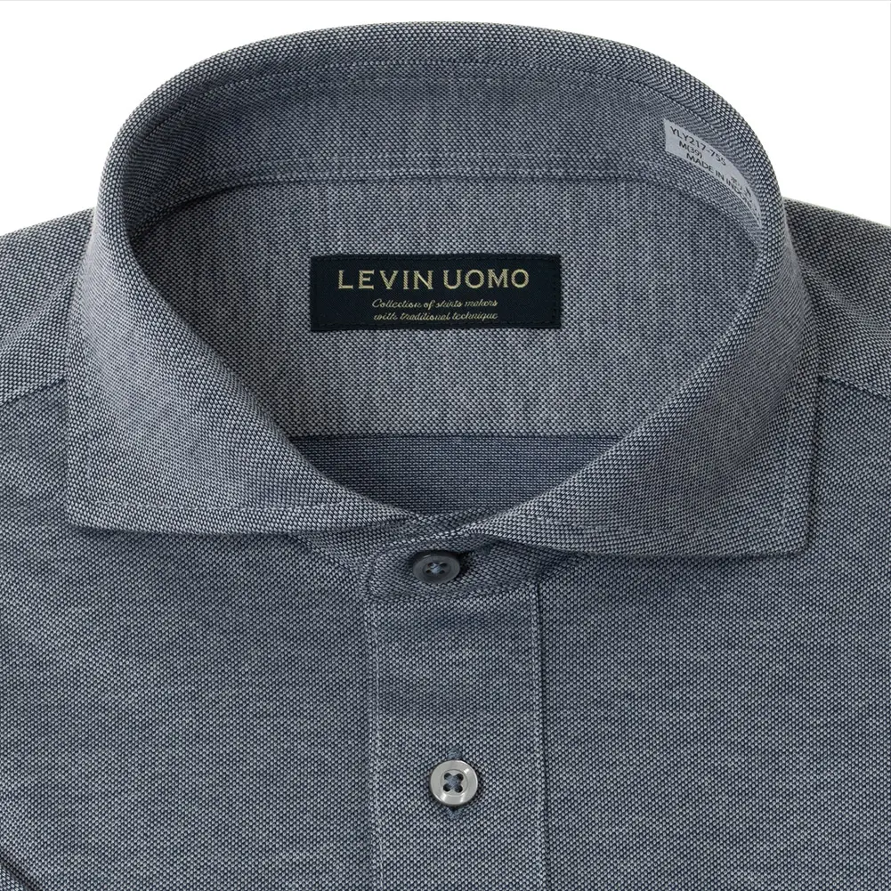 ニットシャツ(裄詰不可) ネイビー ニット 吸水速乾 トリコット Levin UOMO