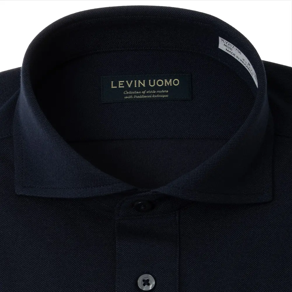 ニットシャツ(裄詰不可) 無地 ネイビー ニット 吸水速乾 トリコット Levin UOMO