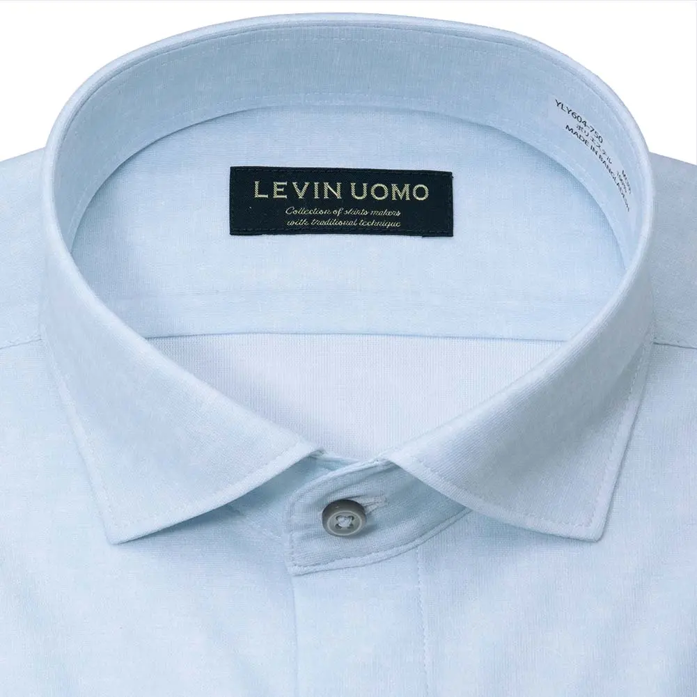 ワイシャツ プリント ブルー ニット 吸水速乾 トリコット Levin UOMO