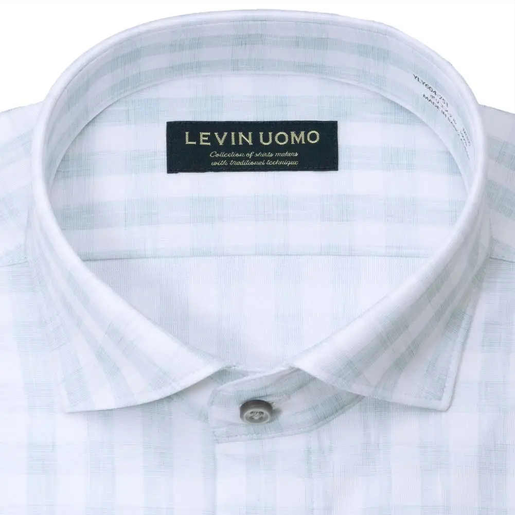 ワイシャツ プリント ブルー ニット 吸水速乾 トリコット Levin UOMO