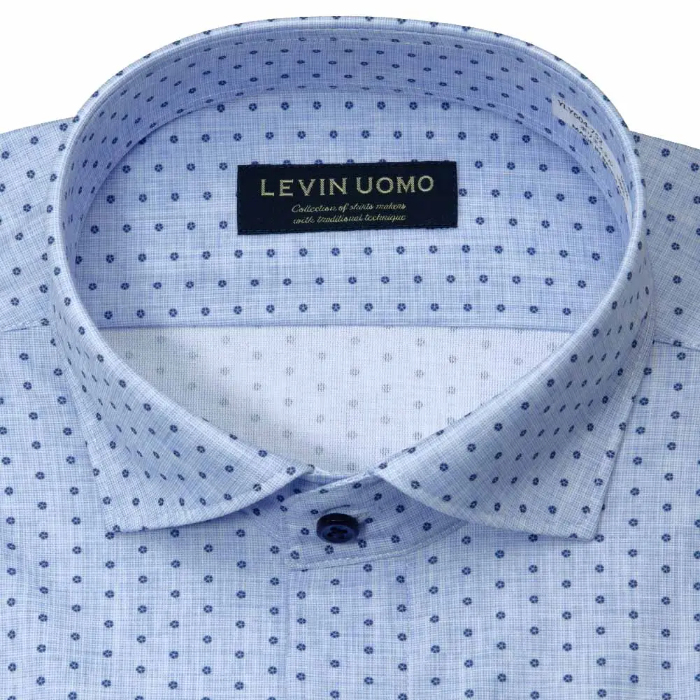 ワイシャツ プリント ブルー ニット 吸水速乾 トリコット Levin UOMO