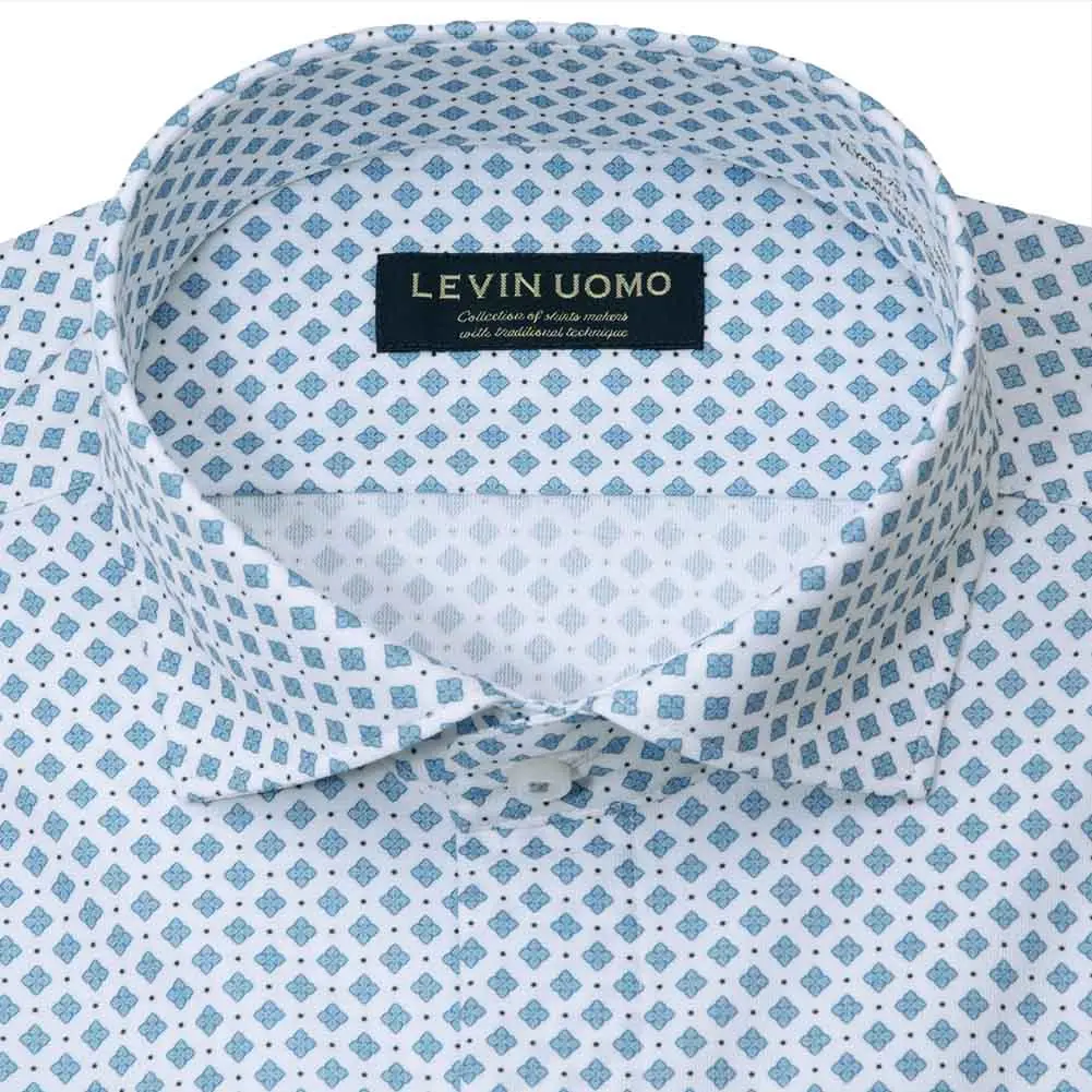 ワイシャツ プリント ブルー ニット 吸水速乾 トリコット Levin UOMO