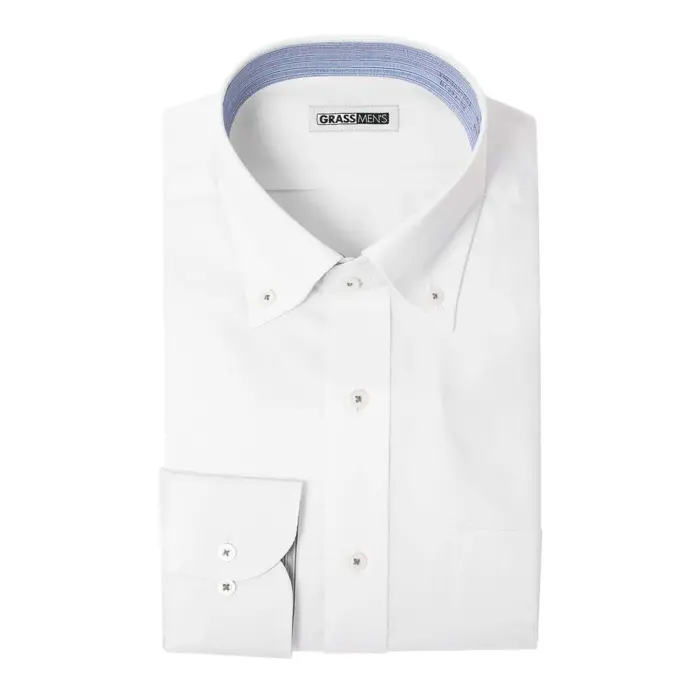 長袖 形態安定 メンズ ワイシャツ ドレスシャツ Yシャツ カッターシャツ ビジネスシャツ フレッシャーズ 男性 ボタンダウン 白 ホワイト ドビー
