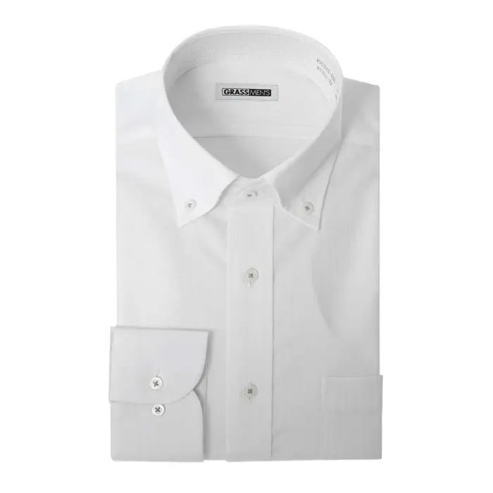長袖 形態安定 メンズ ワイシャツ カッターシャツ ビジネスシャツ ボタンダウン 白 ホワイト ドビー