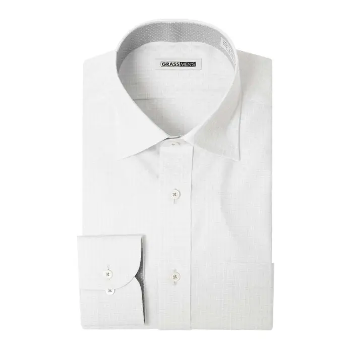長袖 形態安定 メンズ ワイシャツ カッターシャツ ビジネスシャツ セミワイドカラー グレー ドビー