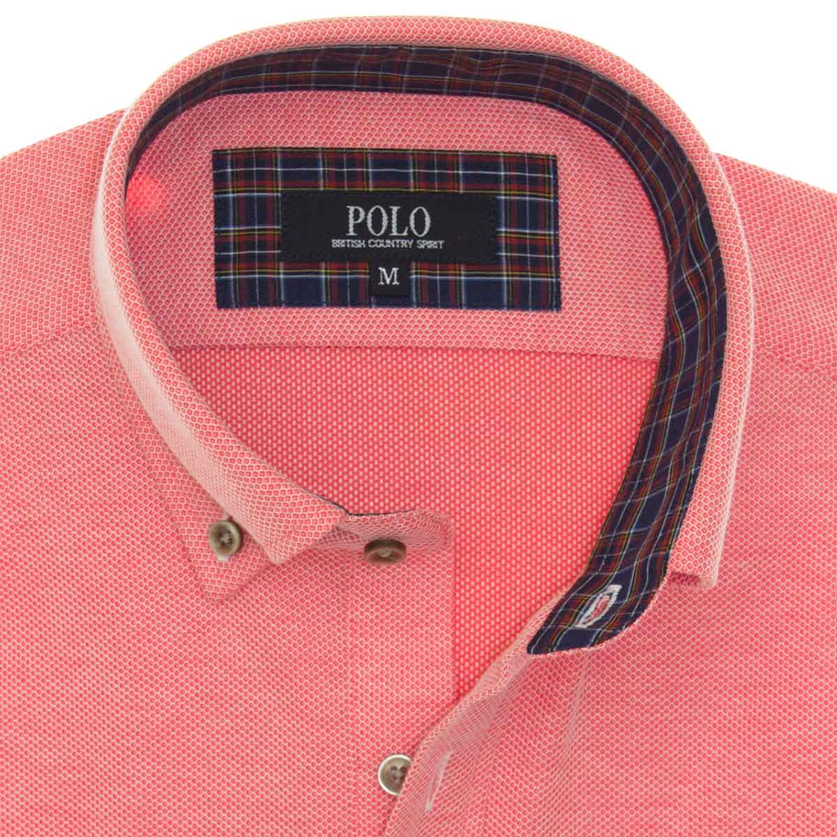 POLO B.C.S. 半袖ショートカラーボタンダウン レッド ワイシャツ(裄詰不可)