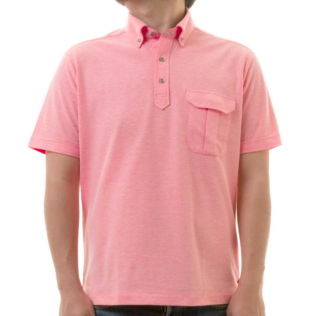 POLO B.C.S. 半袖ショートカラーボタンダウン レッド ワイシャツ(裄詰不可)