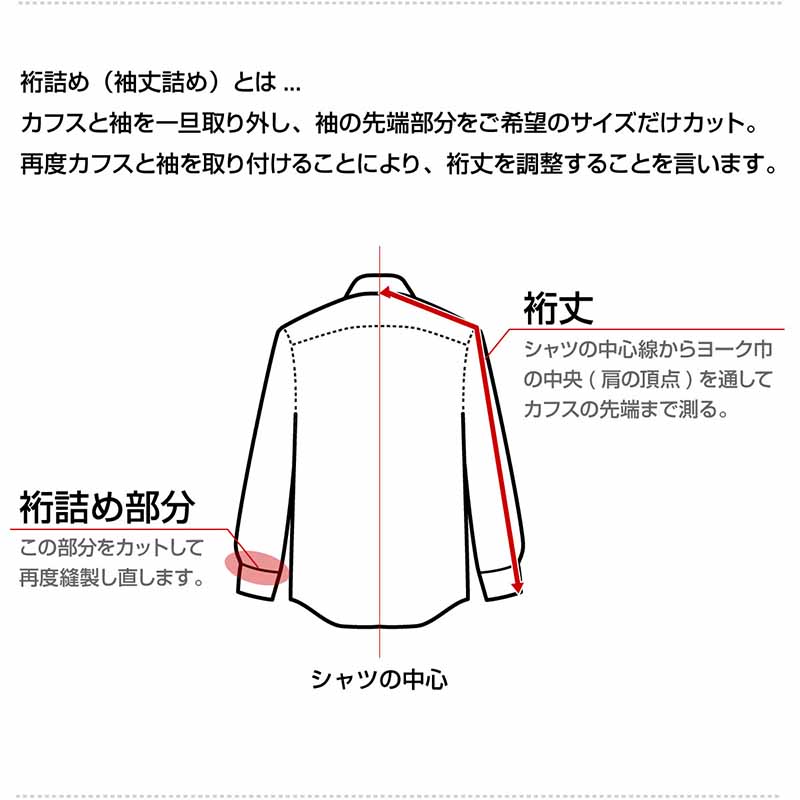 袖丈詰め（裄詰め・サイズ直し）※ただ今納期約4週間/後払い・配送日指定不可