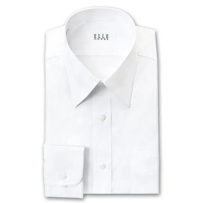ELLE HOMME 長袖 ワイシャツ メンズ 春夏秋冬 形態安定 白ブロード レギュラーカラーシャツ |綿 ポリエステル ホワイト