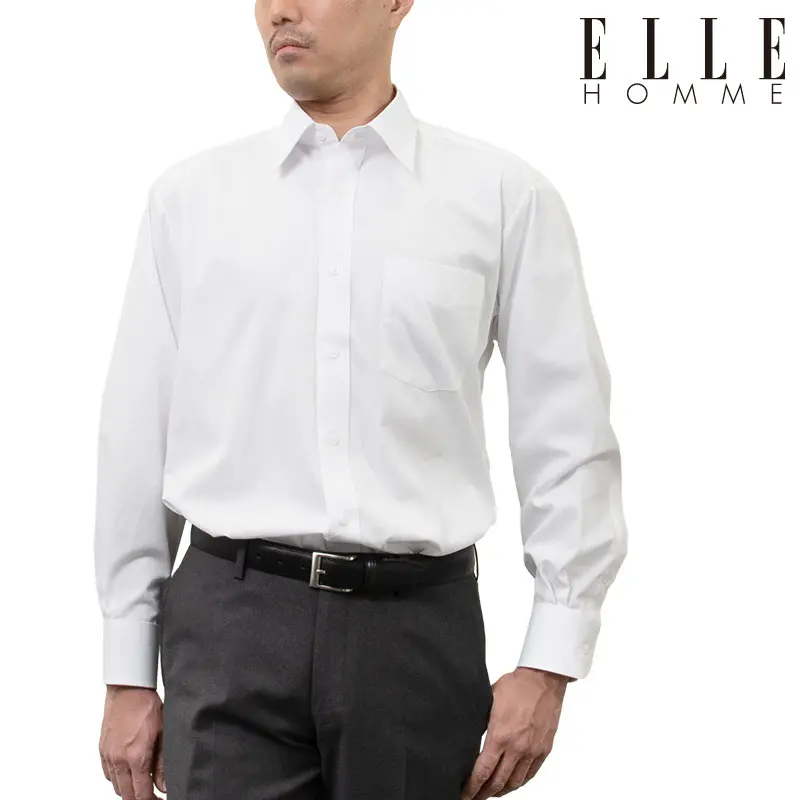 ELLE HOMME ワイシャツ 綿 ポリエステル WHITE ワイシャツ ストライプ ホワイト ドビー ELLE HOMME-衿37-裄丈78