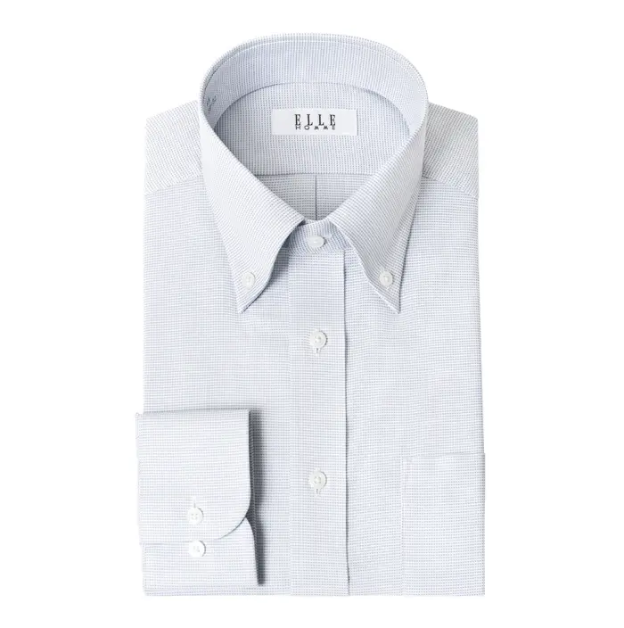 ELLE HOMME 長袖 ワイシャツ メンズ 形態安定加工  ゆったり グレードビー ボタンダウン 綿 ポリエステル ドレスシャツ Yシャツ ビジネスシャツ