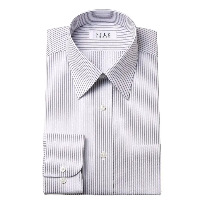 ELLE HOMME ワイシャツ メンズ 長袖 形態安定加工  ゆったり グレー ストライプ レギュラーカラー
