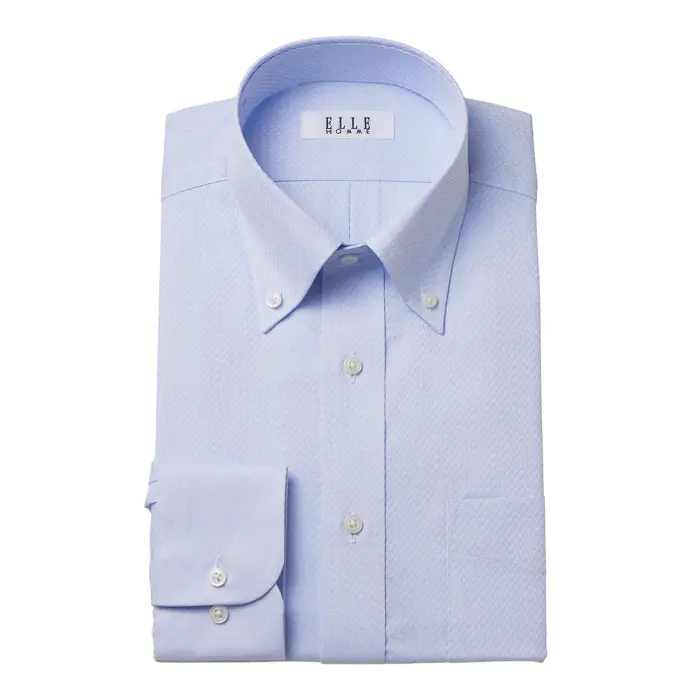 ELLE HOMME ワイシャツ メンズ 長袖 形態安定加工  ゆったり ブルードビー 水色 ボタンダウン