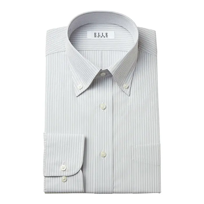ELLE HOMME ワイシャツ メンズ 長袖 形態安定加工  ゆったり グレー ストライプ ボタンダウン