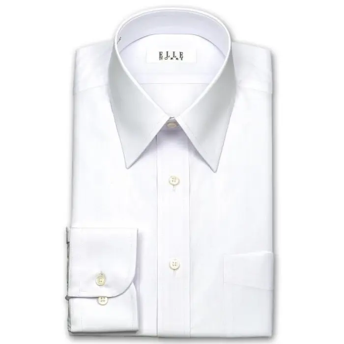 ELLE HOMME 長袖 ワイシャツ メンズ 春夏秋 形態安定 涼感素材 ゆったり 白ブロード レギュラーカラー|綿50% ポリエステル43% レーヨン7% ホワイト 