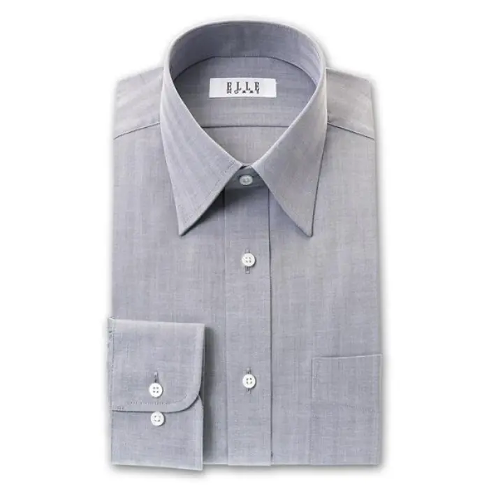 ELLE HOMME 長袖 ワイシャツ メンズ 形態安定 ゆったり グレードビーヘリンボーンストライプ レギュラーカラー 綿50% ポリエステル50% 灰色